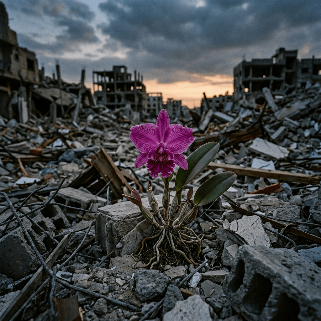 Orinoquia orchid growing among rubble